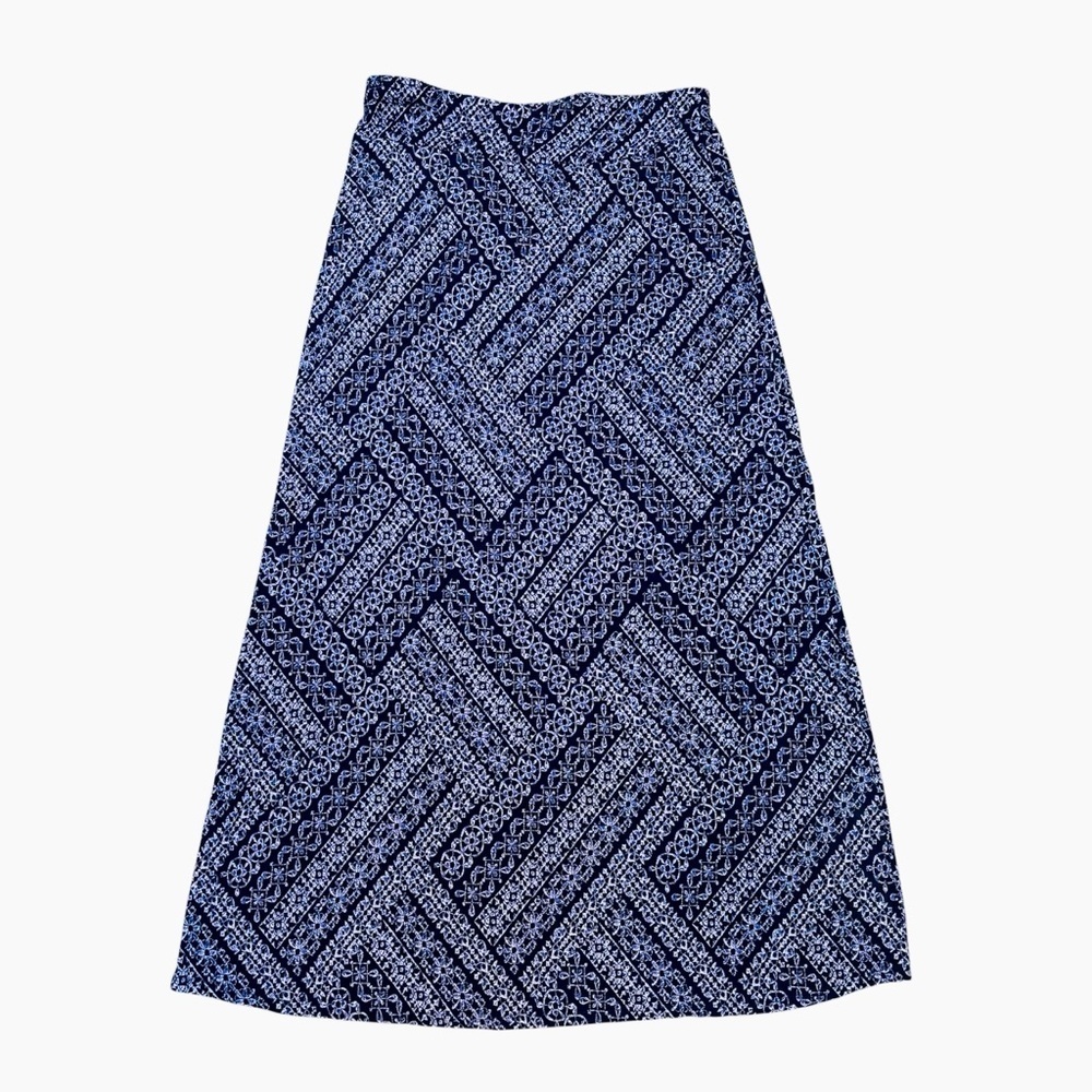 Westport Floral Geometric Batik Print Maxi Skirt Boho Hippie Blue White Medium